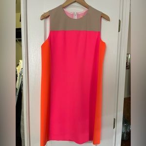 Neon and tan color block dress.